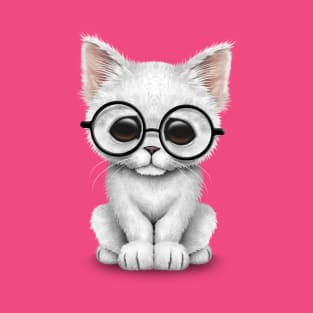 Cute White Kitten Wearing Eye Glasses T-Shirt