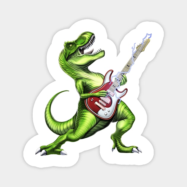 T-Rex Dinosaur Playing Guitar Magnet by underheaven