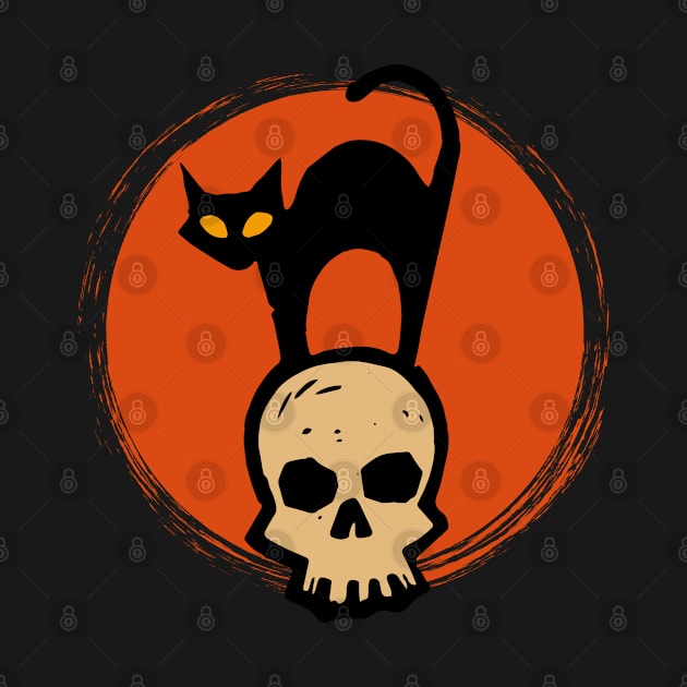 Halloween Cat on Skull by BlackDogArtwork