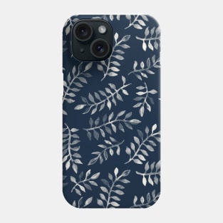 White Leaves on Navy - a hand painted pattern Phone Case