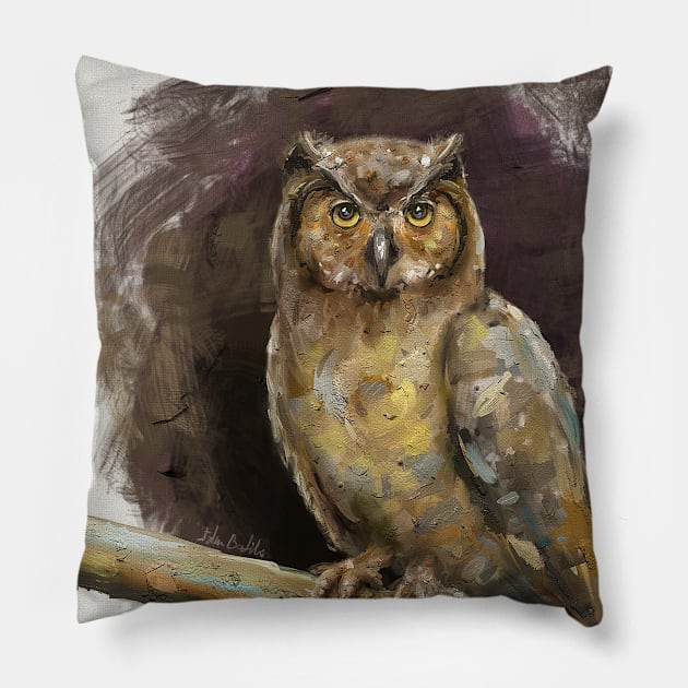 An Artistic Painting of an Owl in Earthy Shades Pillow by ibadishi