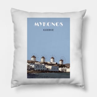 Mykonos Travel Poster Print Pillow