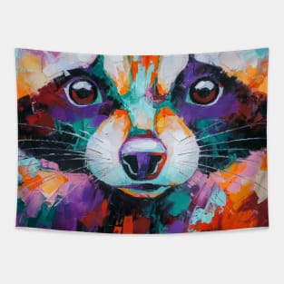 Conceptual abstract painting of a raccoon muzzle. Tapestry