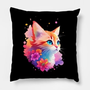 Colorful Watercolor Cute Cat Pillow