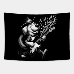 funny dog playing guitar dog love music Tapestry