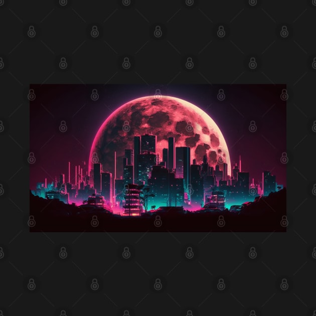 Moon In Synthwave Retrowave Aesthethic 80s City by Nightarcade