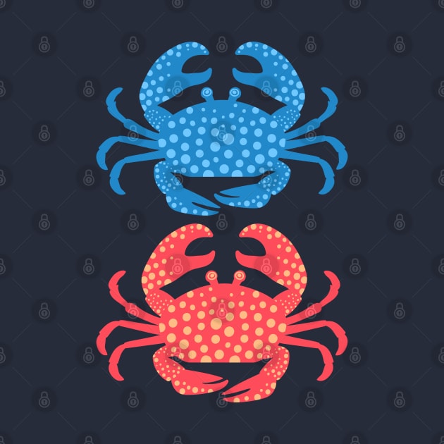 KING CRABS Cute Sea Life Coastal Ocean Beach Crab in Blue Red - UnBlink Studio by Jackie Tahara by UnBlink Studio by Jackie Tahara