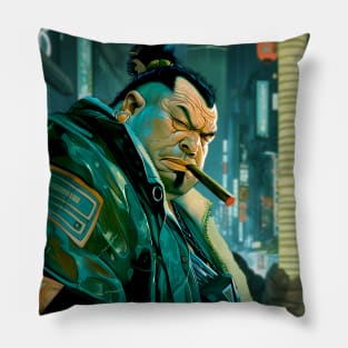 Puff Sumo 2: Smoking a Fat Cigar in a Dystopian City Scene Pillow