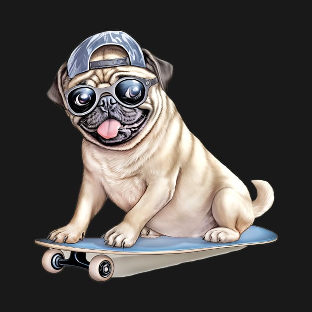 Pug Dog on Skateboard by candiscamera