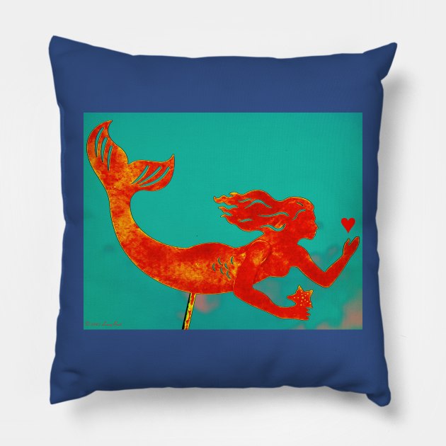 Crimson Mermaid Pillow by BadHabitsLounge