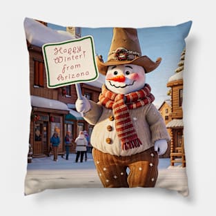 Western Snowman Happy Winter Pillow