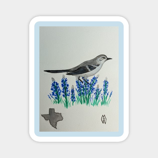 Texas state bird & flower, the mockingbird & bluebonnet Magnet by Matt Starr Fine Art