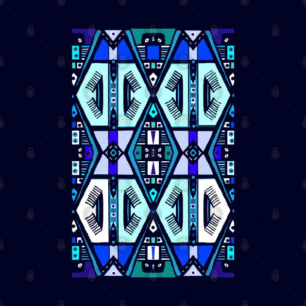 Manjak African Wax Textile Tribal Mudcloth Symmetrical Pattern Blues by Tony Cisse Art Originals