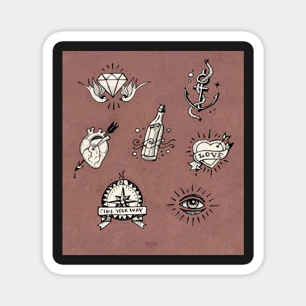 Old school tattoo drawings Magnet by bernardojbp