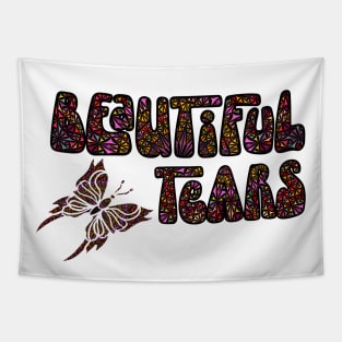 Beautiful Tears and Butterfly w/ Mosaic Mandala Pattern Tapestry