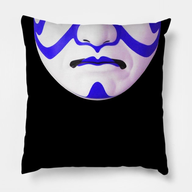 Kabuki Mouth - Blue Pillow by BigOrangeShirtShop