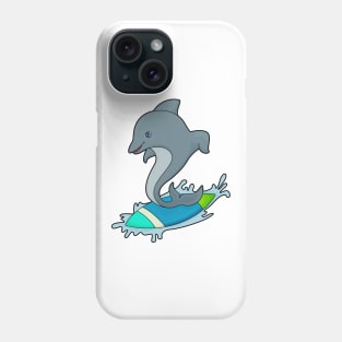 Dolpin as Surfer with Surfboard Phone Case