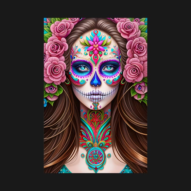 Sugar Skull Art - Colorful Woman in Sugar Skull Makeup by ImaginativeInkPOD