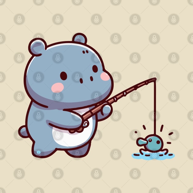 Cute hippo fishing by fikriamrullah