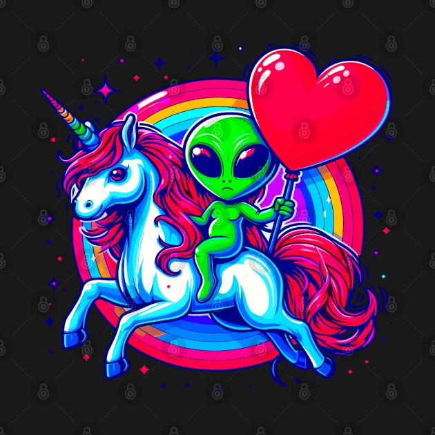 Funny Valentine Day Believer Ufo Alien Riding Unicorn by Outrageous Flavors