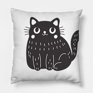 Linocut Style Black Cat Pillow