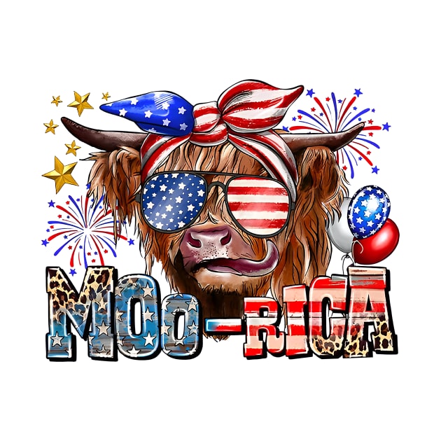 American Cow, Western 4th Of July Cow, American Flag, Sunflower Cow by kumikoatara