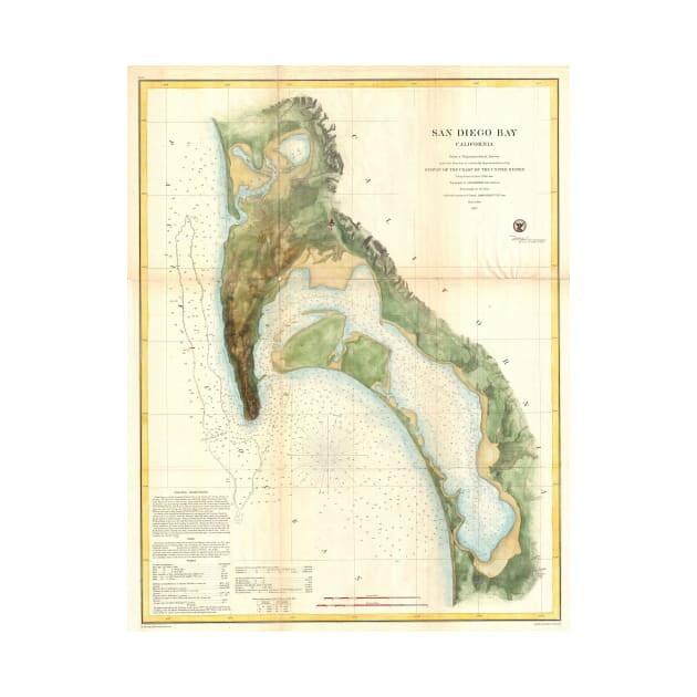 Vintage Map of The San Diego Bay (1857) by Bravuramedia