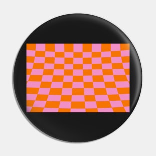 Warped perspective coloured checker board effect grid orange and pink Pin