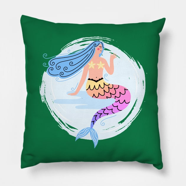 Mermaid Hand Drawn Pillow by Mako Design 