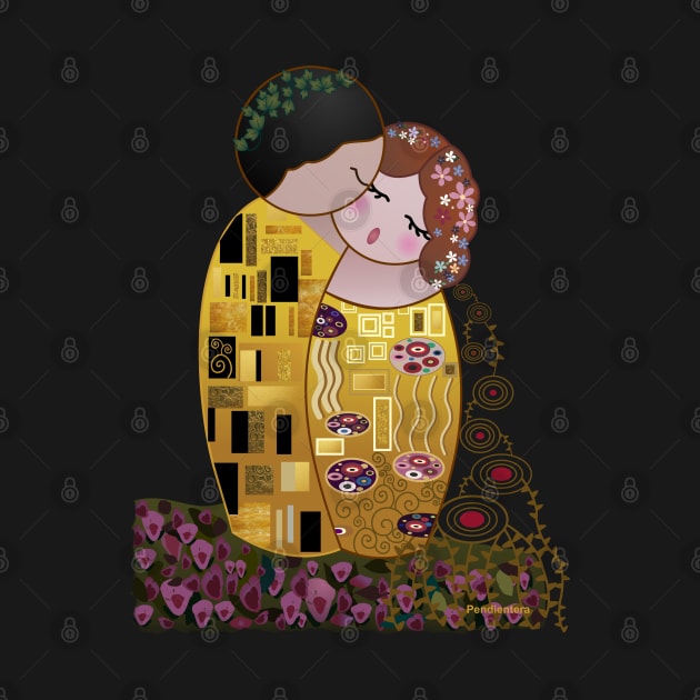 Kokeshis The kiss of Klimt by Pendientera