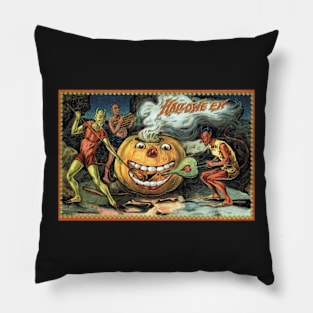 Victorian Halloween Pumpkin and Devils Greetings Pillow