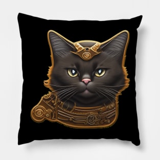 Steampunk Cat with Mechanical Collar Pillow