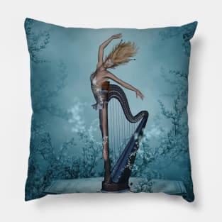 Music, wonderful fantasy harp with women Pillow