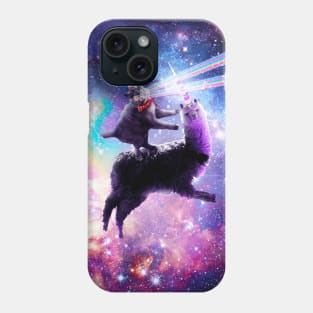 Laser Eyes Outer Space Cat Riding On Llama Unicorn Phone Case