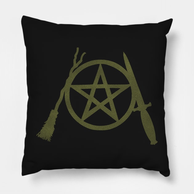 Gothic Bronze Pent, Besom & Blade Pillow by QAFWarlock