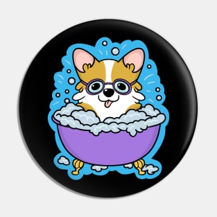 Cute Corgi Taking Bath Pin