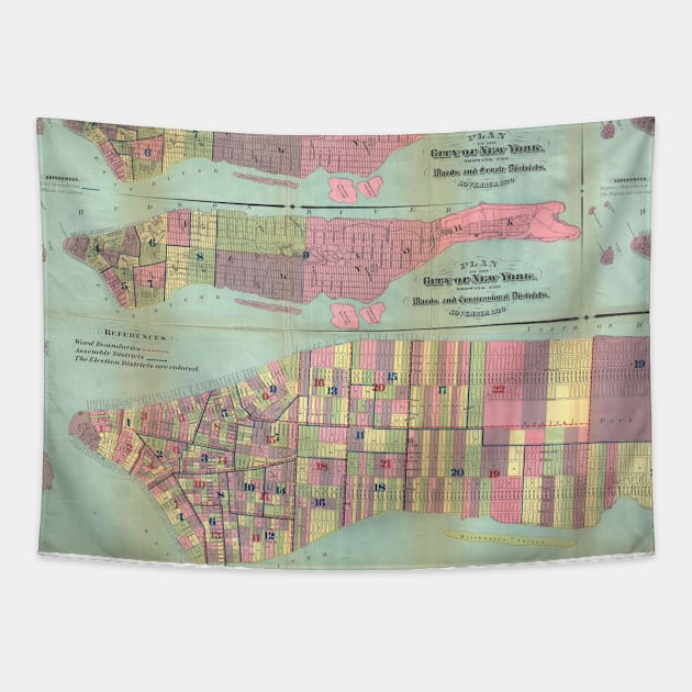 Vintage NYC Political Ward Map (1870) Tapestry by Bravuramedia