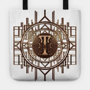 letter t monogram art deco pattern in antique golden glamour alphabet initial elegance Tote