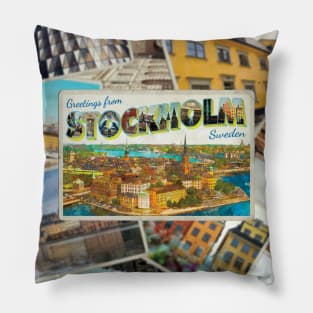 Greetings from Stockholm in Sweden Vintage style retro souvenir Sticker Pillow