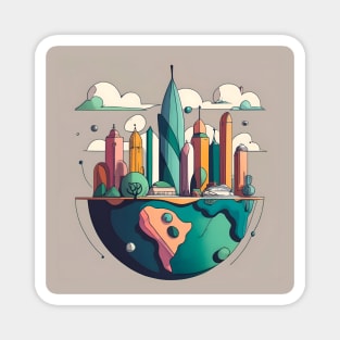 Earth with skyscrapers drawing Magnet