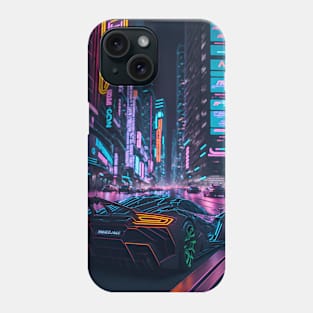 Dark Neon City Sports Car Phone Case