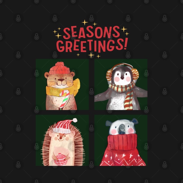 Seasons Greetings Tis The Season To Be Jolly Cute Christmas animals by BoogieCreates