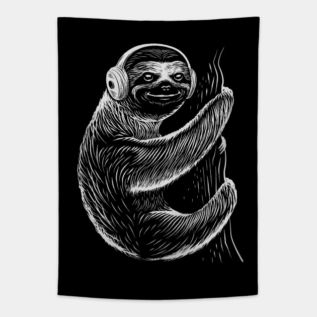 Sloth Headphones Tapestry by propellerhead