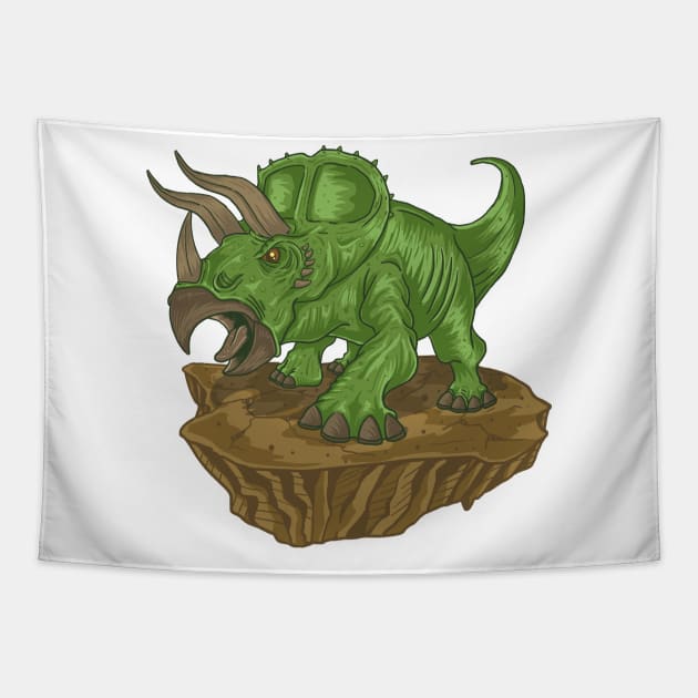 Cute cartoon triceratops is screaming Tapestry by leenhat