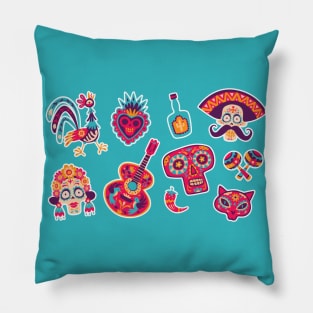 Fun & Colorful Day of the Dead Drawings Pillow