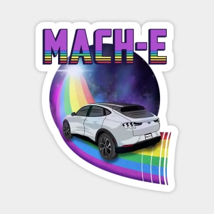 Mach-E Rides the Rainbow Galaxy in Space White Magnet