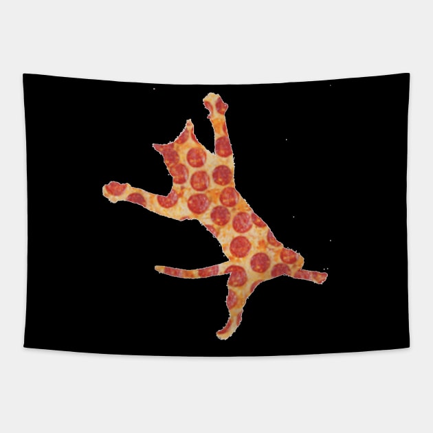 Funny Pepperoni Pizza Jumping Cat Tapestry by Peter Smith