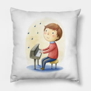 Piano playing cute boy Pillow