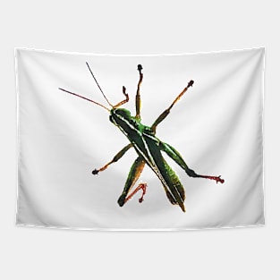 Green Grasshopper Climbing Watercolor Style Tapestry
