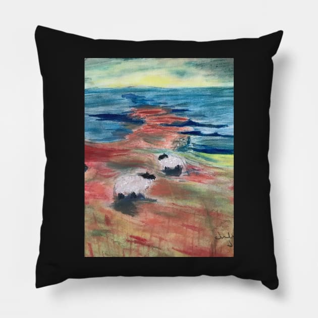 Sheep on the Shore Pillow by Juliejart